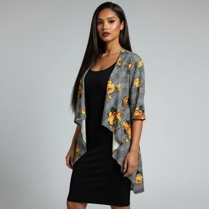 Lularoe Shirley Orange Floral Houndstooth Open Draped Cardigan